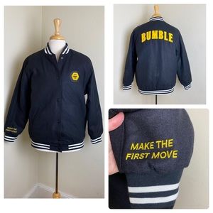 NEW Bumble Social Dating App Black Quilted Bomber Varsity Jacket Snap M L NWT!